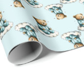 Papier Cadeau Cute Teddy Bear on a Cloud Blue PJs (Coin rond)