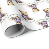 Papier Cadeau Cute Teddy Bear on a Fluffy Cloud Purple PJs (Coin rond)