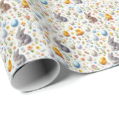 Papier Cadeau Cute Tiny Easter Elements - Bunnies, Eggs, Chicks (Coin rond)