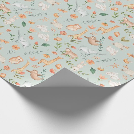 Papier Cadeau Cute Turquoise bébé animal Pastel Motif (Coin)