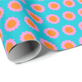 Papier Cadeau Cute Turquoise Mod Retro 60s Flower Motif (Coin rond)
