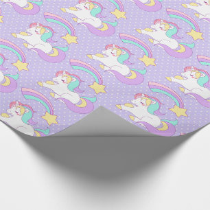 Papier Cadeau Cute Unicorn avec étoile de tir colorée