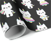 Papier Cadeau Cute Unicorn Chats Motifs noirs (Coin rond)