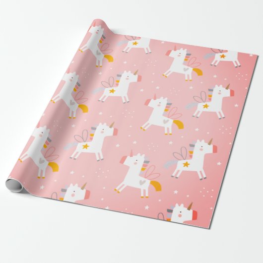Papier Cadeau Cute Unicorn imprimé (Déroulé)