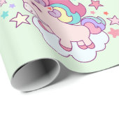 Papier Cadeau Cute Unicorn Rainbow Gold Parties scintillant Past (Coin rond)