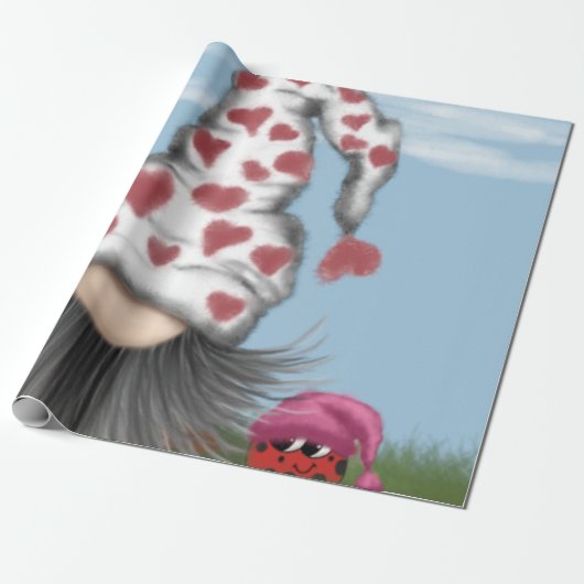 Papier Cadeau Cute Valentine Gnome (Déroulé)