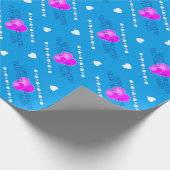 Papier Cadeau Cute Valentines Coeurs rose et blanc sur BLEU (Coin)