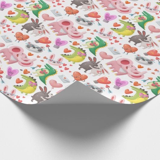 Papier Cadeau Cute Valentine's Day Animal Heart Funny Whimsical (Coin)