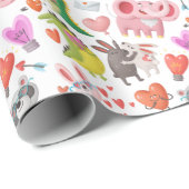 Papier Cadeau Cute Valentine's Day Animal Heart Funny Whimsical (Coin rond)