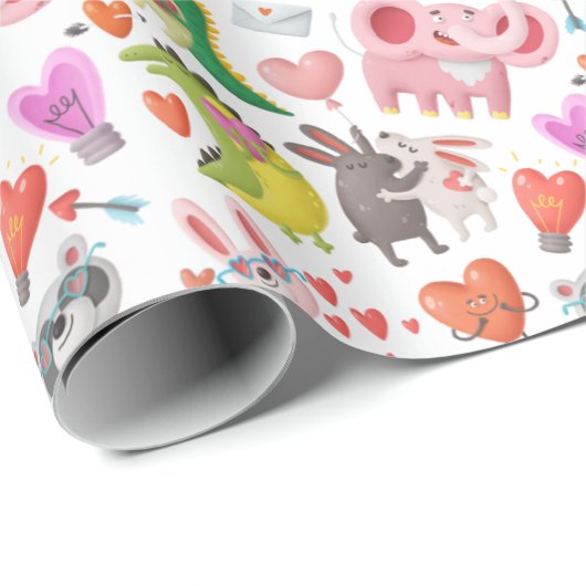 Papier Cadeau Cute Valentine's Day Animal Heart Funny Whimsical (Coin rond)