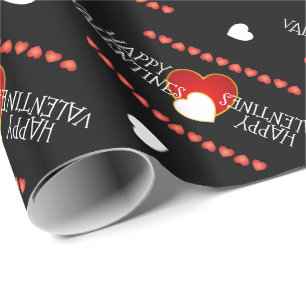 Papier Cadeau Cute Valentines Rouge Coeurs Blancs NOIR