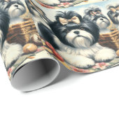 Papier Cadeau Cute Vintage peinture Shih-Tzu (Coin rond)