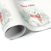 Papier Cadeau Cute watercolor Polar Bear Winter  (Coin rond)