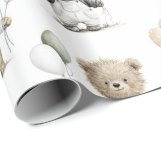 Papier Cadeau Cute Watercolor Teddy Bears with Balloons