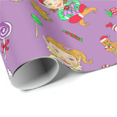 Papier Cadeau Cute Whimsical Elfes et Candies de Noël (Coin rond)