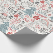 Papier Cadeau Cute Whimsical Père Noël sapin de Noël Motif rose (Coin)