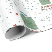 Papier Cadeau Cute Whimsical rouge et vert Motif de Noël (Coin rond)