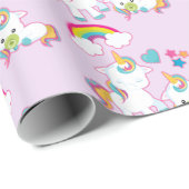 Papier Cadeau Cute White Unicorns Magical Mama & Baby (Coin rond)