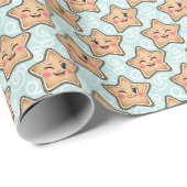Papier Cadeau Cute Winking Gingerbread Star Cookie Pattern (Coin rond)