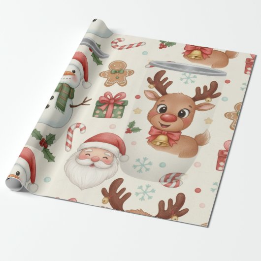 Papier Cadeau Cute Woodland Animals Christmas Wrapping Paper (Déroulé)