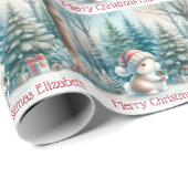 Papier Cadeau Cute Woodland Bunny Christmas Personalize Name (Coin rond)
