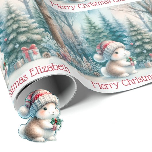 Papier Cadeau Cute Woodland Bunny Christmas Personalize Name