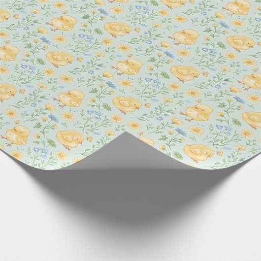 Papier Cadeau Cute Yellow Chicks and Flowers Pattern (Coin)