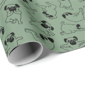 Papier Cadeau cute yoga pet dog pattern green background (Coin rond)