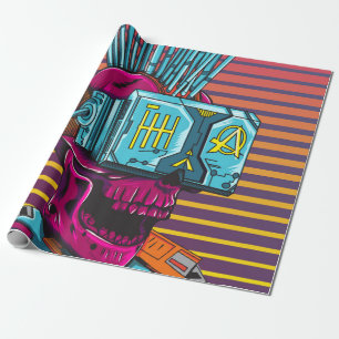 Papier Cadeau Cyber Skull Virtual Reality Cyberpunk disquette