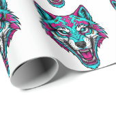 Papier Cadeau Cyberpunk Neon Wolf - Synthwave Robotic Animal (Coin rond)