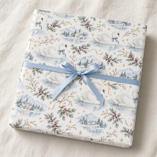 Papier Cadeau Cygne à ruban bleu Hiver merveilleux