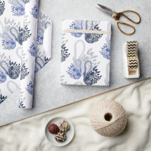 Papier Cadeau Cygne élégant et beau dans un aquarelle à l'eau in