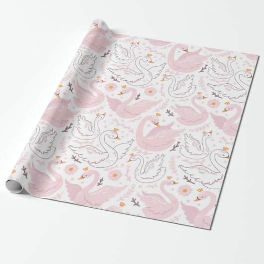 Papier Cadeau Cygne floral rose élégant (Déroulé)