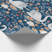 Papier Cadeau Cygnes, poissons, fleurs sur un arrière - plan ble (Coin)
