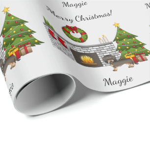 Papier Cadeau Dachshund à poil dur sanglier - Chambre de Noël
