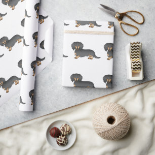 Papier Cadeau Dachshund à poils longs noir et feu Motif de chien