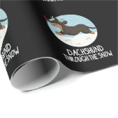 Papier Cadeau Dachshund À Travers Le Jeu De Noël De Neige Dark B (Coin rond)