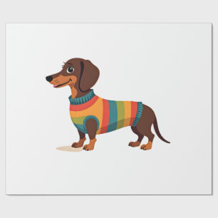 Papier Cadeau Dachshund au pull vintage arc-en-ciel Chien long m