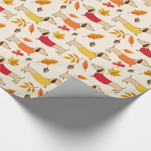 Papier Cadeau Dachshund Automne Saison Automne Papier d'envelopp (Coin)