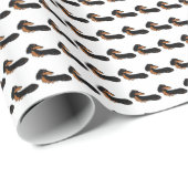Papier Cadeau Dachshund aux cheveux longs et noirs (Coin rond)