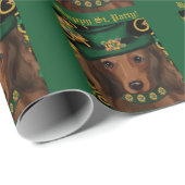 Papier Cadeau Dachshund aux longs cheveux rouges (Coin rond)