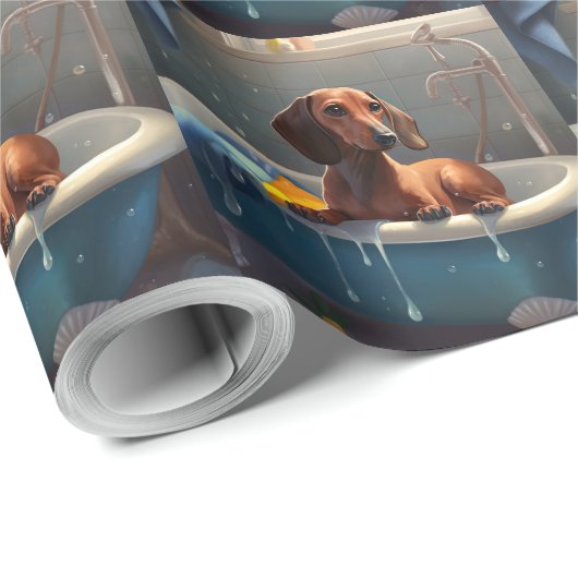 Papier Cadeau Dachshund Bathtime Fun (Coin rond)