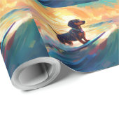 Papier Cadeau Dachshund Beach Surf Peinture (Coin rond)