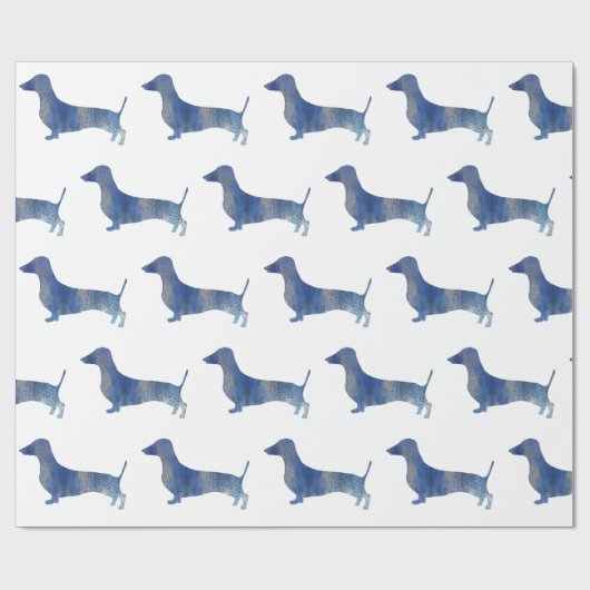 Papier Cadeau Dachshund bleu (Plat)