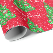 Papier Cadeau Dachshund Chien de Noël Arbre de Noël Rouge (Coin rond)