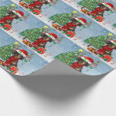 Papier Cadeau Dachshund Chien en neige avec cadeaux de Noël (Coin)