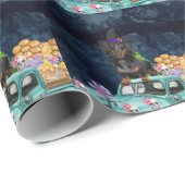 Papier Cadeau Dachshund Chien Halloween Camion Effrayant Nuit (Coin rond)