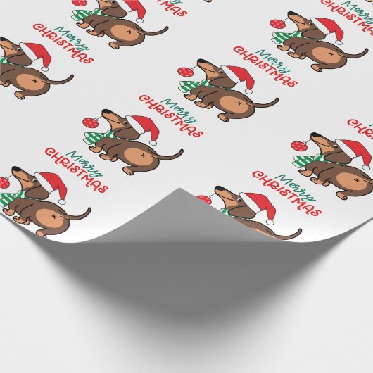 Papier Cadeau Dachshund Chien mignonne Joyeux Noël (Coin)