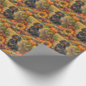 Papier Cadeau Dachshund Chien Moisson Automne Thanksgiving (Coin)