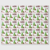 Papier Cadeau Dachshund Chien, Oiseau et Arbre de Noël (Plat)